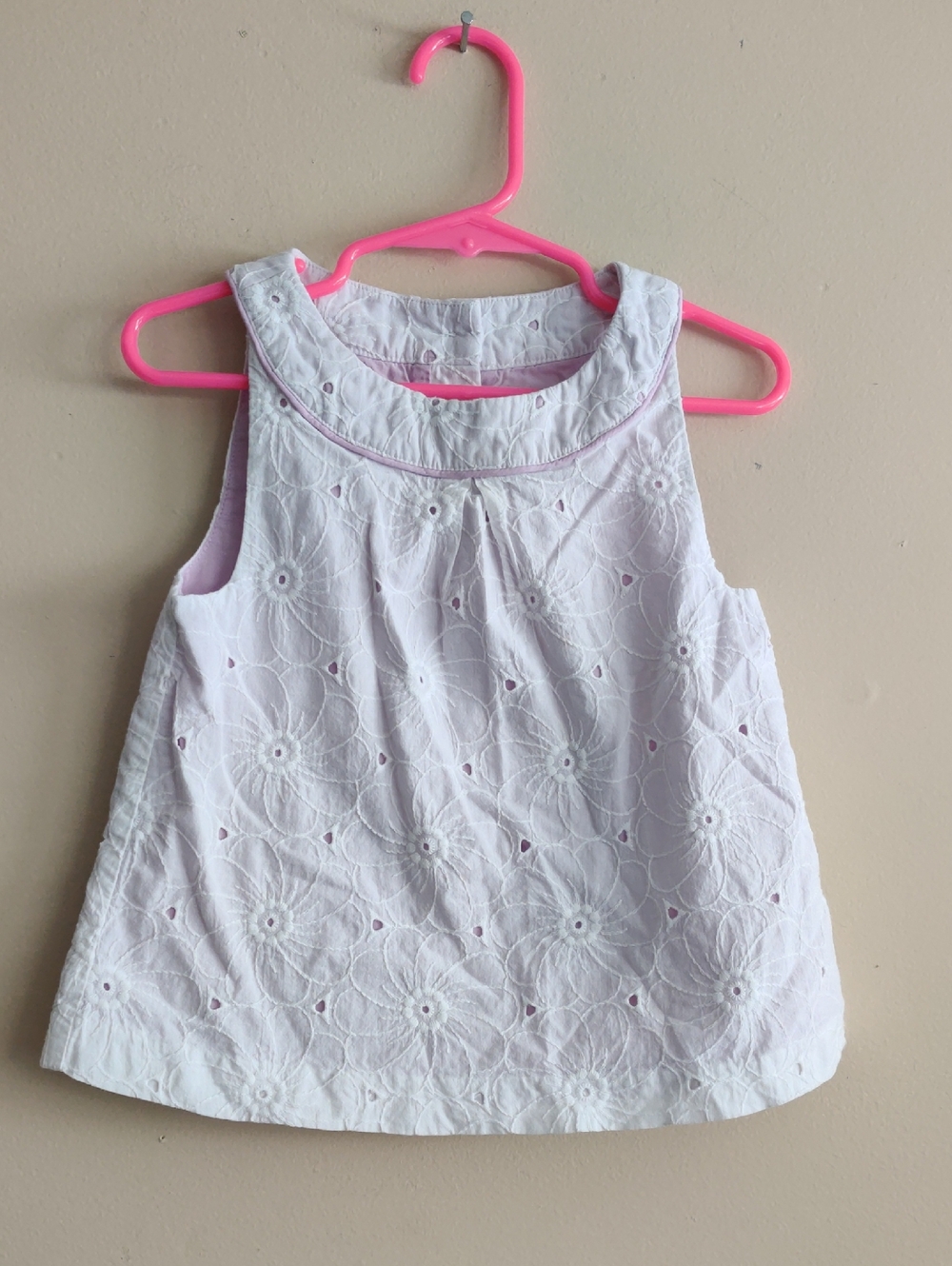Janie and Jack White Eyelet Tank with Pink Trim